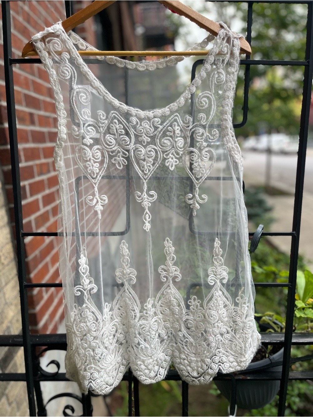 Sheer Embroidered Sleeveless Tank Top - White
